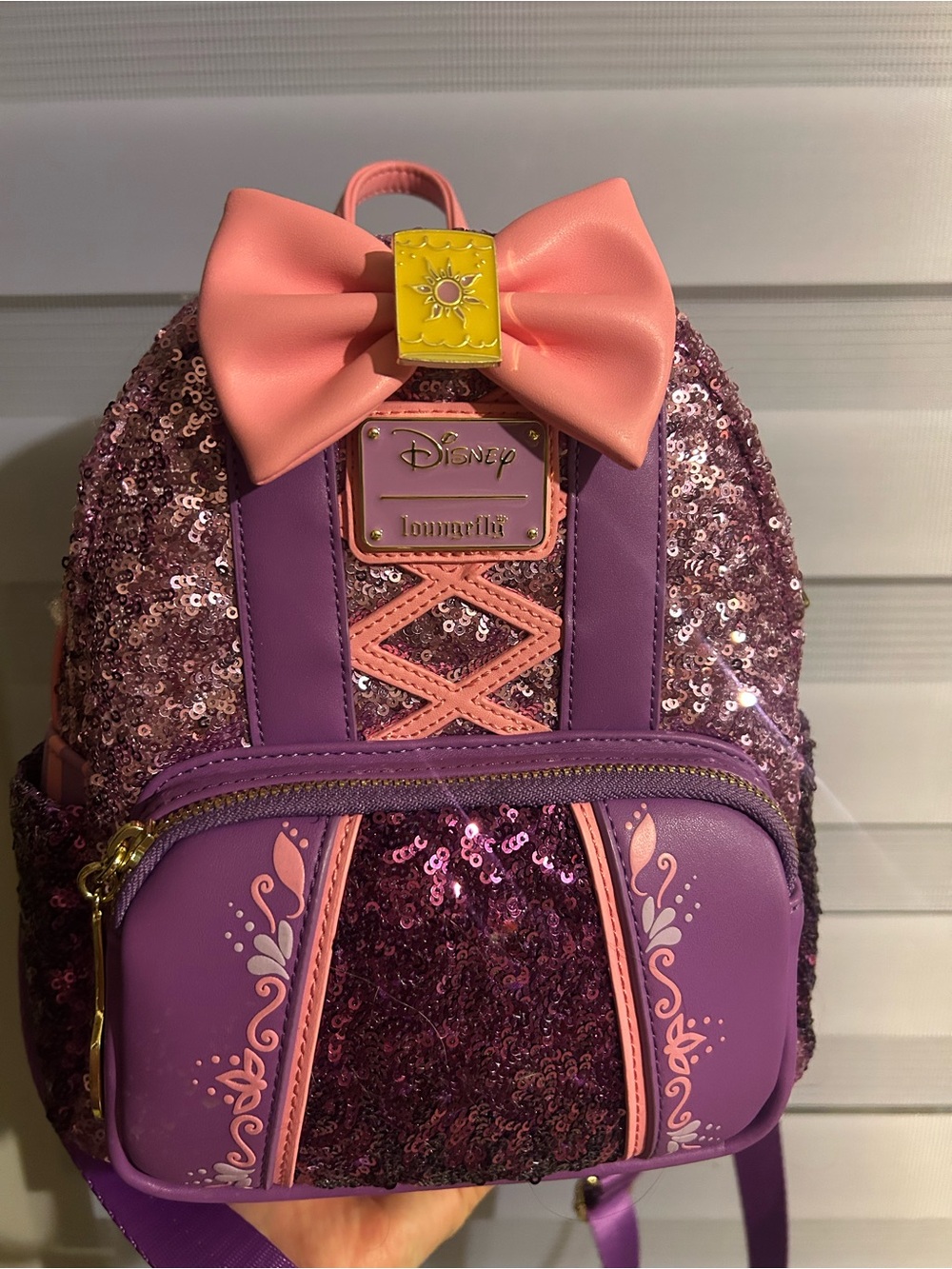 Disney Purple and Pink Sequin Kids Mini Backpack with Bow Accent